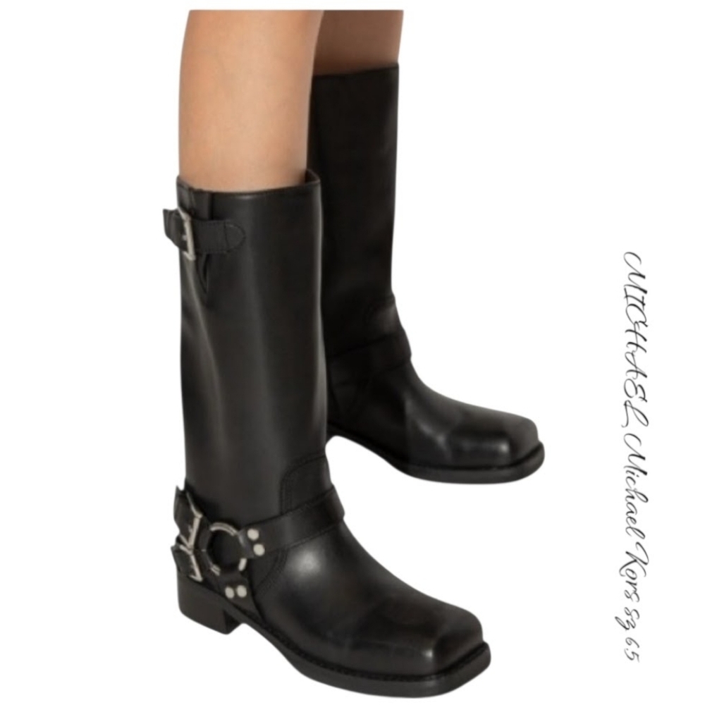 MICHAEL Michael Kors Crosby Black Leather Moto Boots sz 6.5 - Picture 2 of 14